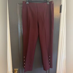 Club Monaco Burgundy Wool Blend Ankle Pants with Gold Button Detail